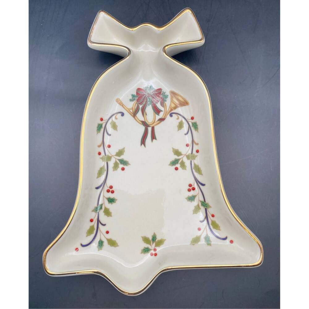Mikasa Holiday Elegance Candy Dish Christmas Bell Fine Porcelain Holly Berries